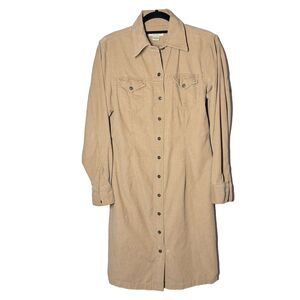 Eddie‎ Bauer Corduroy Dress Sz M Khaki Brown Button Shirt Vtg Cottage Western